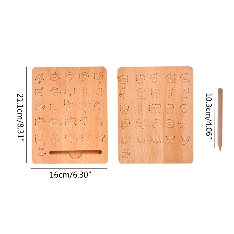

Wooden Alphabet Tracing Board with Convex Groove Double Sided Wooden Letter Drawing Board for Kids Early Educational Toy