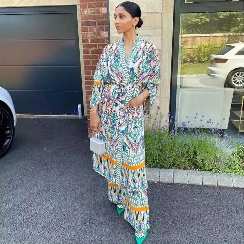 Блузка Женская Длинная с принтом карманы рукав-кимоно пляжный летний кардиган в