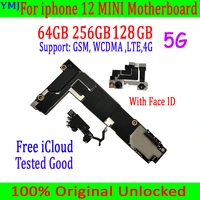 100 original unlock withno face id for iphone 12 mini motherboard 64gb 128gb 256gb free icloud full chips tested support updat