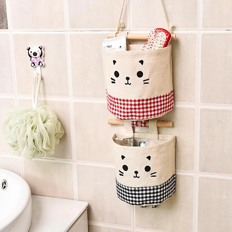 Симпатичные хлопковые льняные подвесные органайзеры настенный шкаф подвесная