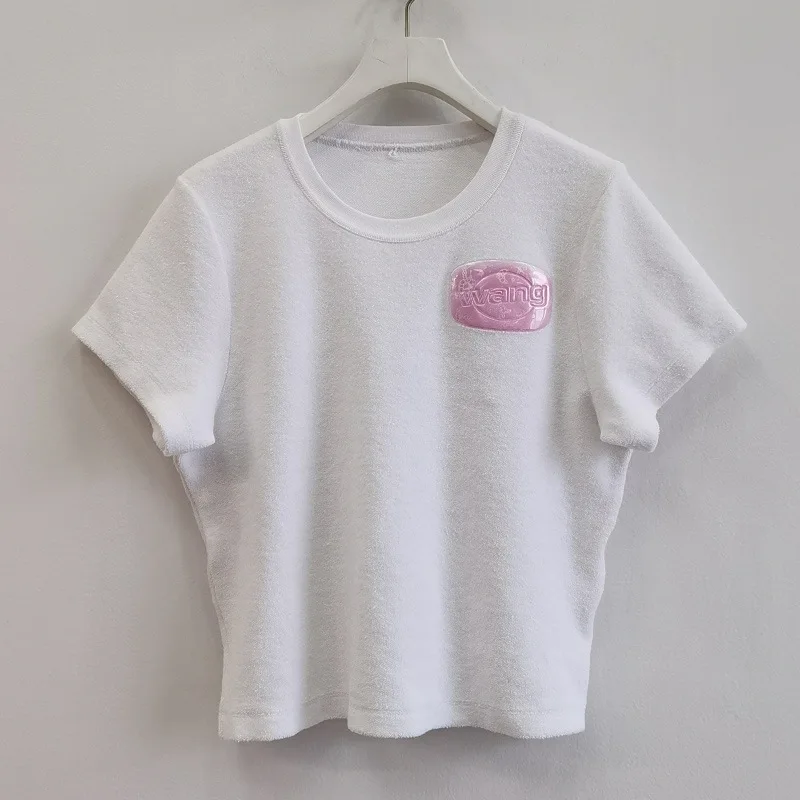 

2021 New Summer Print Ladies T-shirt Loose White Fashion Female Tee Round Neck Casual Elegant High Quality Women Tops T744