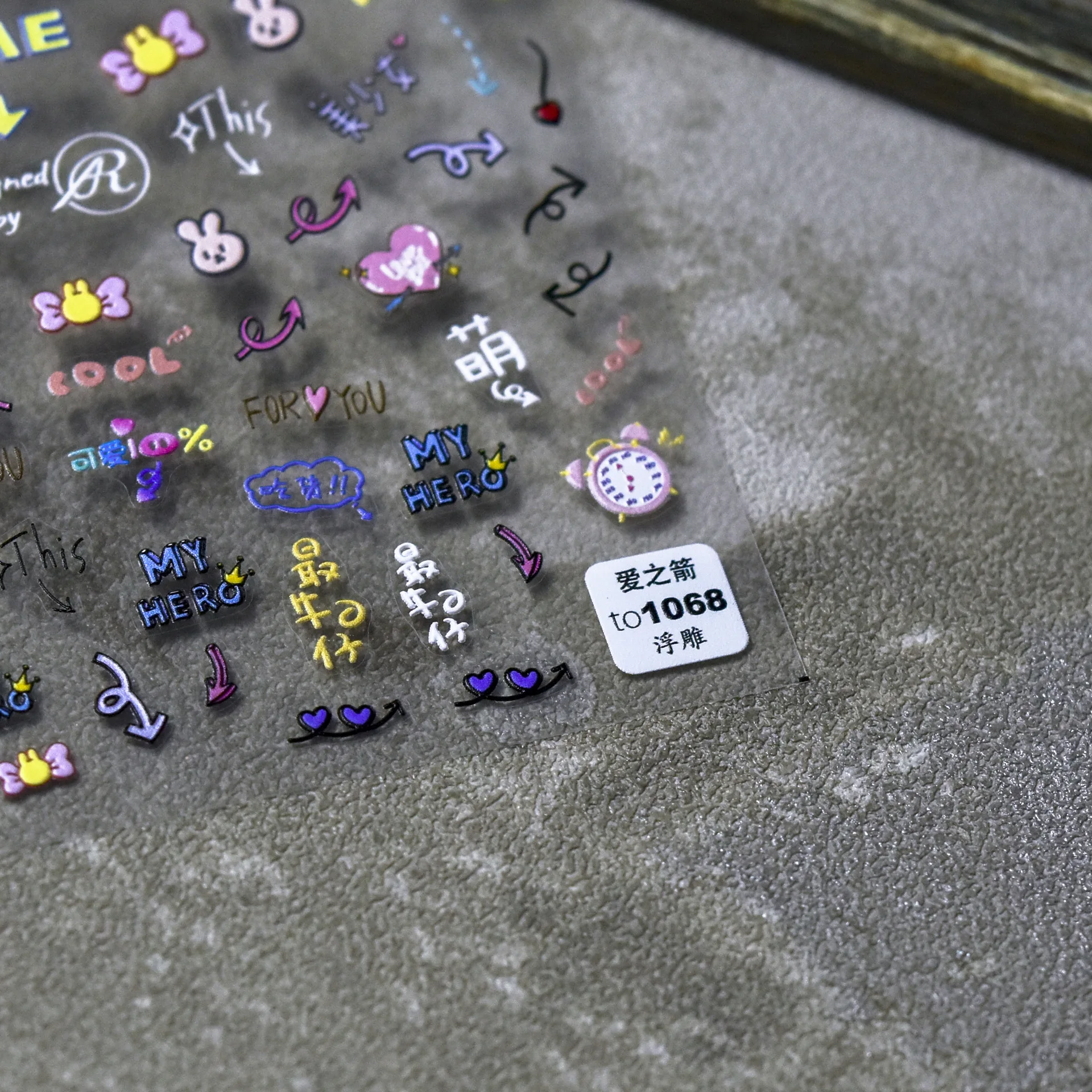 

Cute Objects Arrow Of Love High Quality Nail Art Stickers Adhesive Embossed Valentine's Day Design DIY Nail Decals T-1068