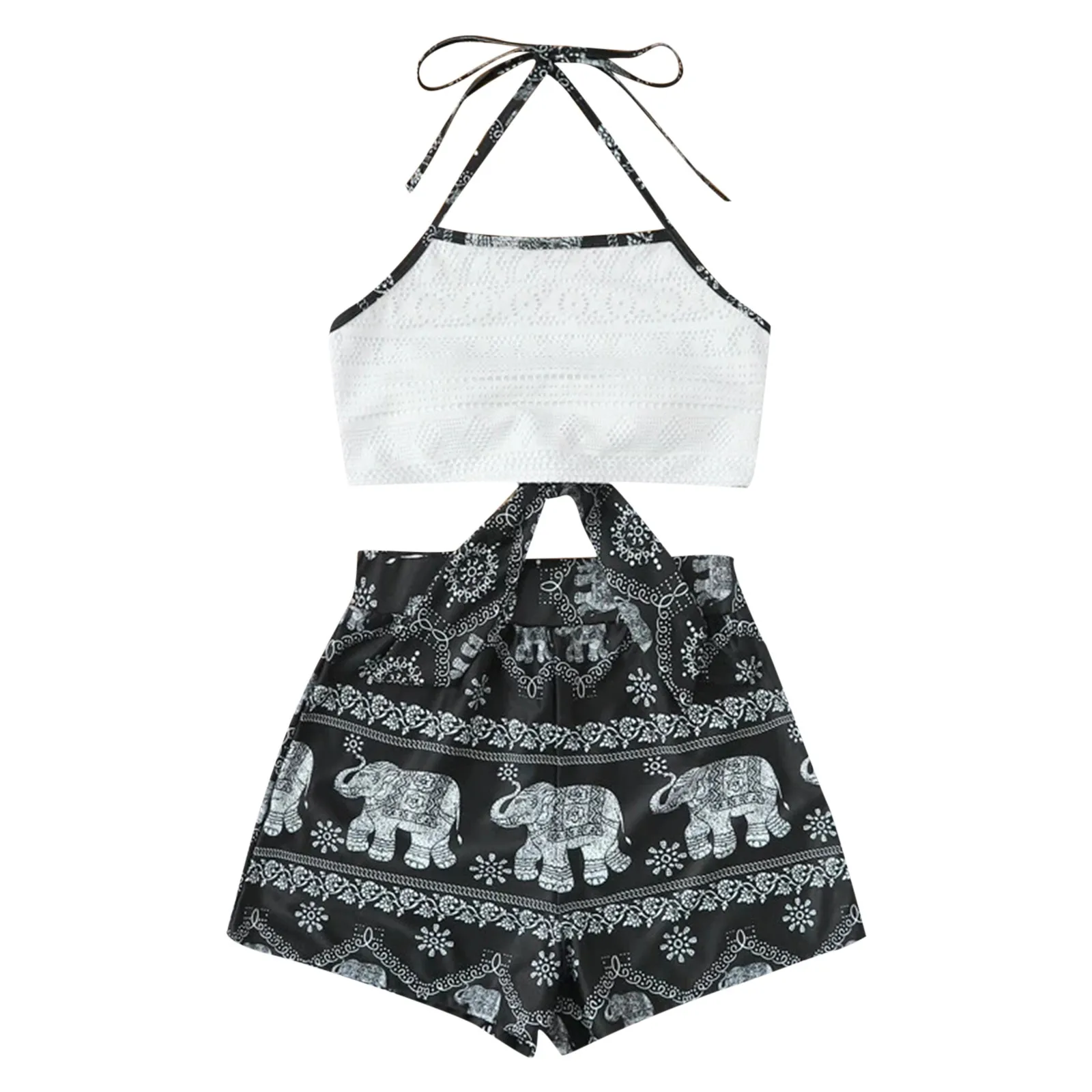 

2021 New High Waist Bikini Vintage Swimwear Women Swimsuit Bandage Bikini Set Elephant Print Shorts Bathing Suit Swim Beachwear