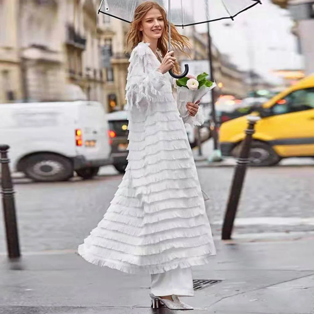 Длинное женское пальто осень 2019 модный элегантный кружевной белый кардиган с