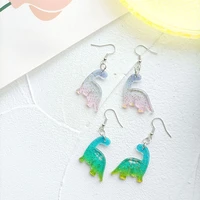 cute resin dinosaur earrings translucent sequined animal earrings pendant earrings for women girl hanging earrings