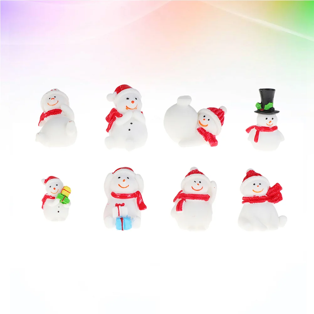 

8pcs Resin Snowman Design Christmas Ornaments Mini Snowman in Knitted Hat Craft Garden Courtyard Resin Decoration Handcraft