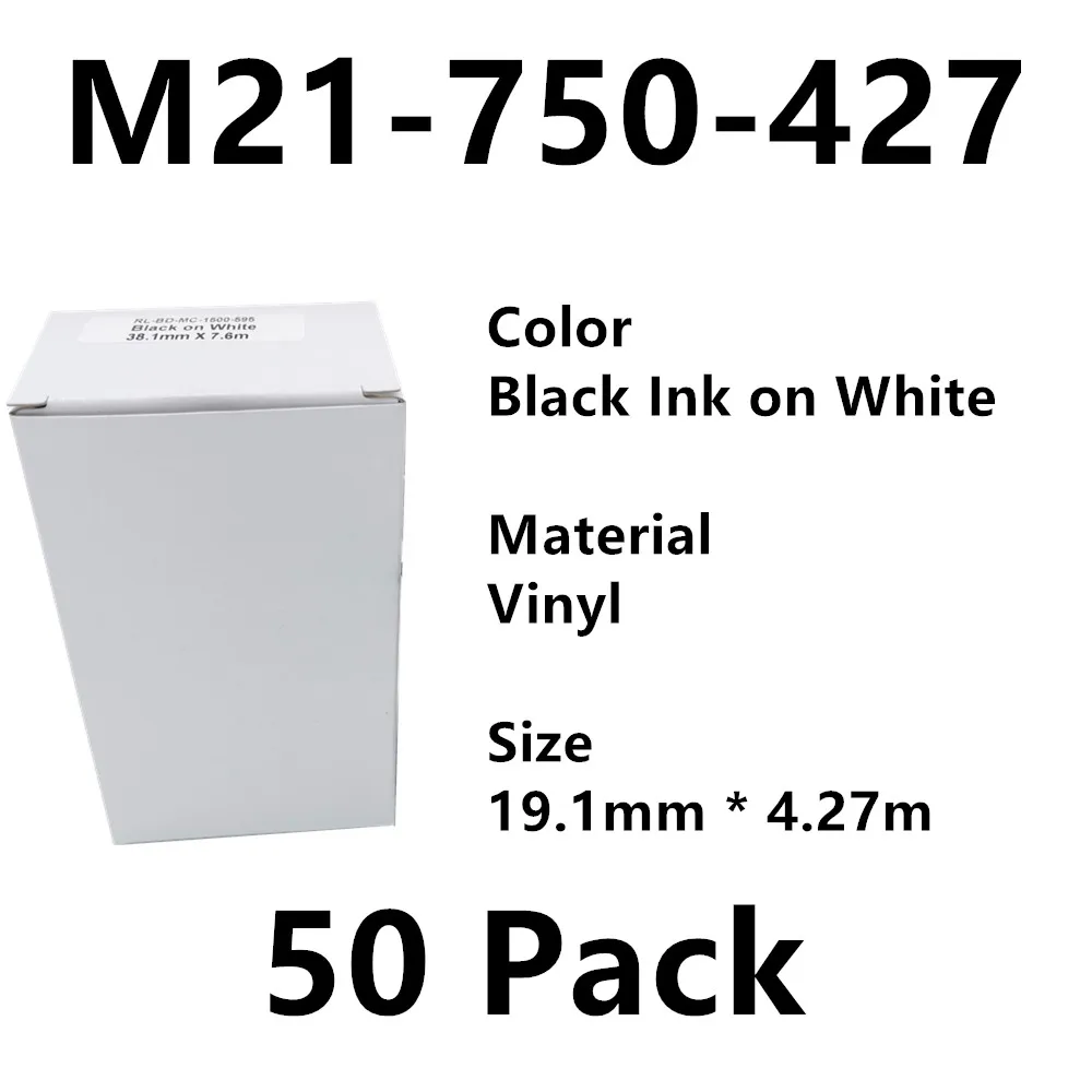 

100PK M21-750-427 Label Tape Black On White vinyl film Compatible for BMP21 Plus ID PAL LABPAL Cable Label Maker BMP21 LAB print