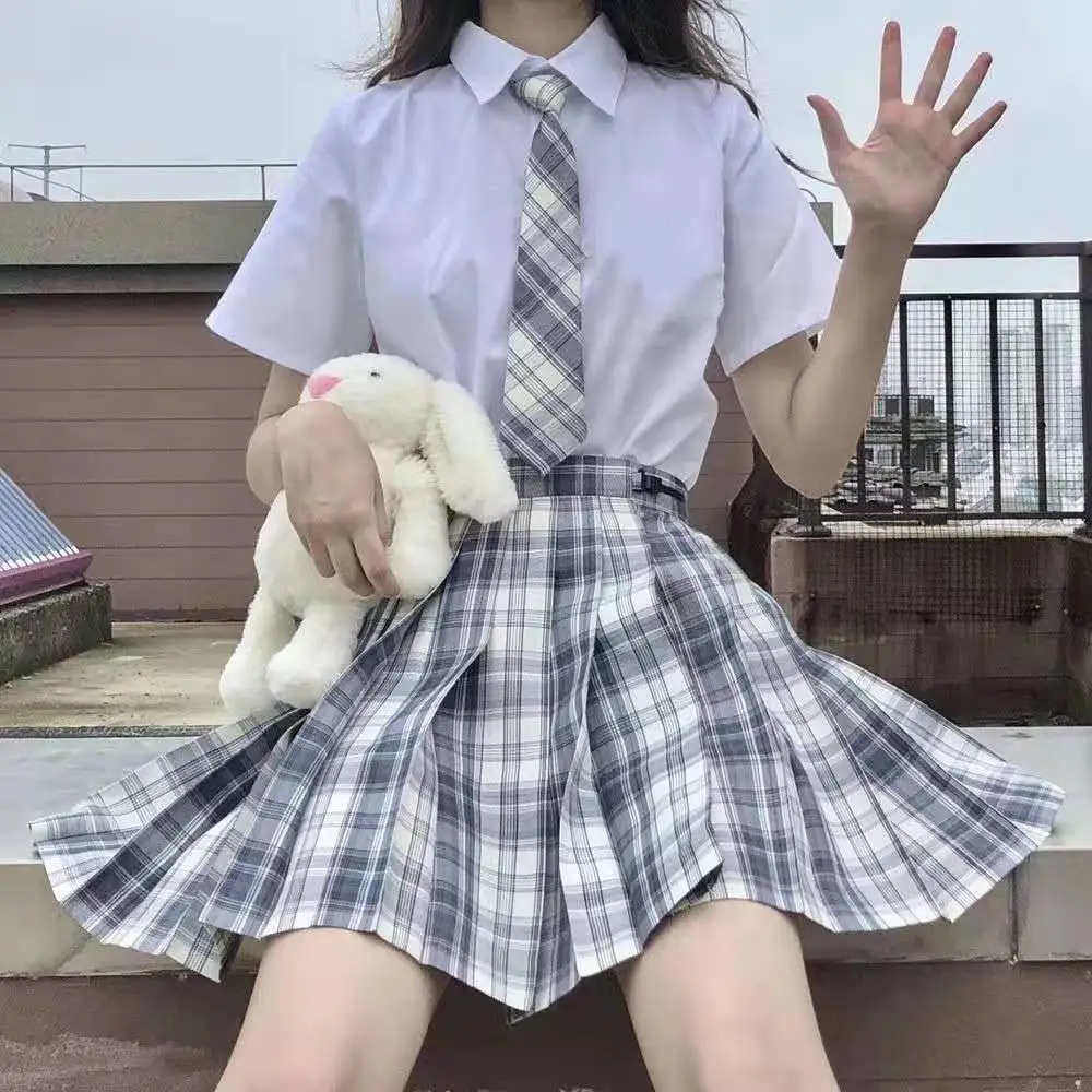 

[Gentle Knife] JK School Uniform Students Clothes Japanese Summer High Waist Pleated Plaid Skirt 2021 New Hot Sale Women Suits