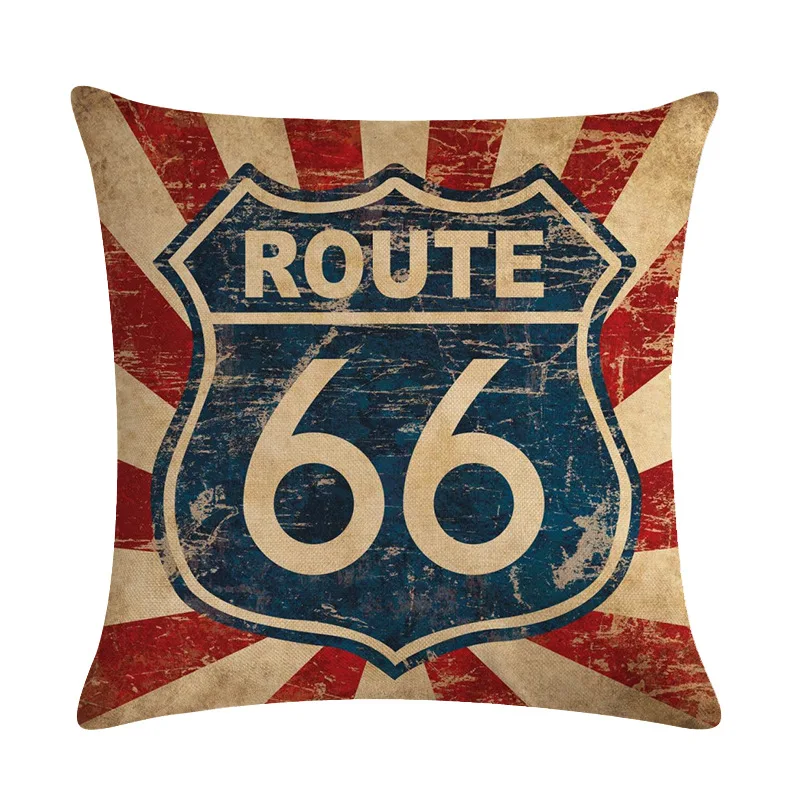 

Vintage Style Route 66 Pillow Case Soft Cotton Linen Cushion Cover Route 66 Pillow Cover For Office Sofa Home Decor