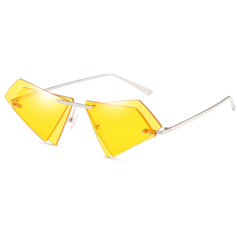 Женские солнцезащитные очки кошачий глаз без оправы маленькие треугольные