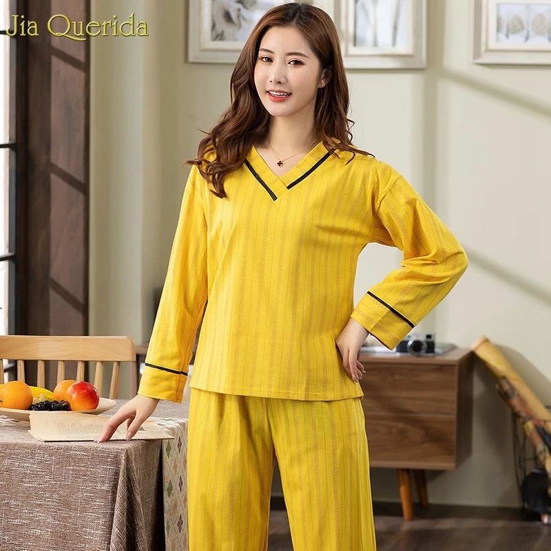 Новый женский пижамный комплект 2020 Весенняя новая хлопковая домашняя одежда для
