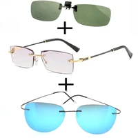 3pcs rimless frameless luxury reading glasses for men women alloy polarized sunglasses thin leg sunglasses clip