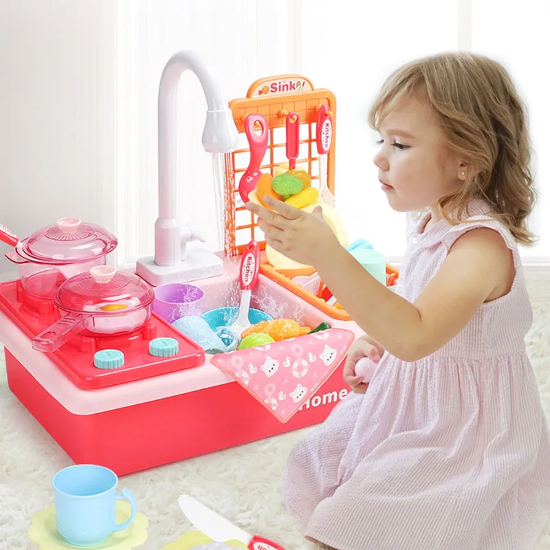 

Kids Plastic Simulation Sink Toys with Electric Water Wash Basin Kit