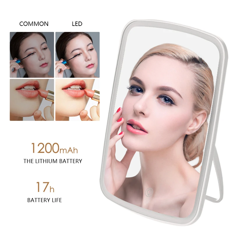 LED touch Screen Built-in battery Makeup Mirror Table Desktop Portable Lighted Cosmetic Hand | Красота и здоровье