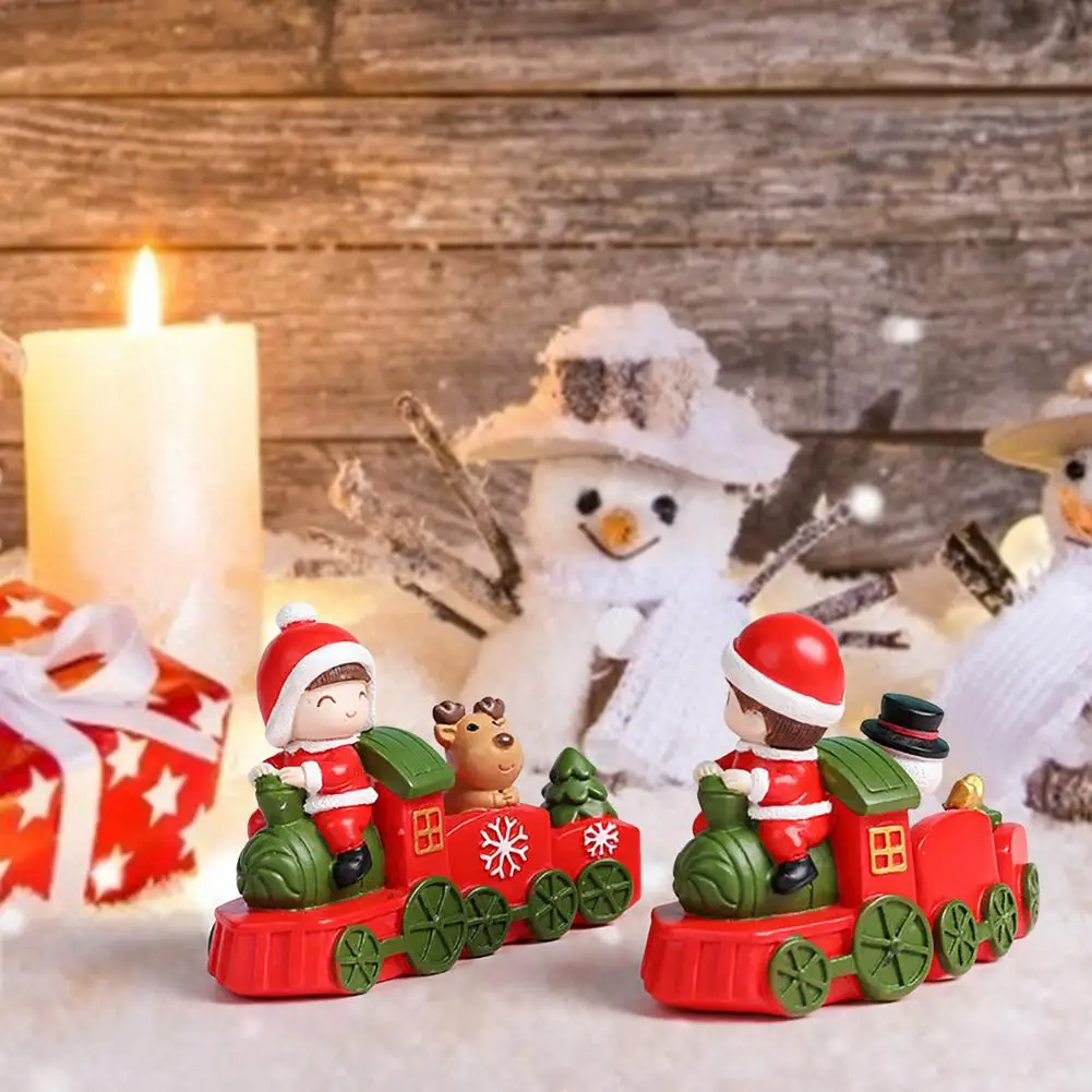 

Cute Christmas Decorations Resin Train Ornament Santa Claus Snowman Reindeer Figurine Statue Christmas Tree Tabletop Mini Trai