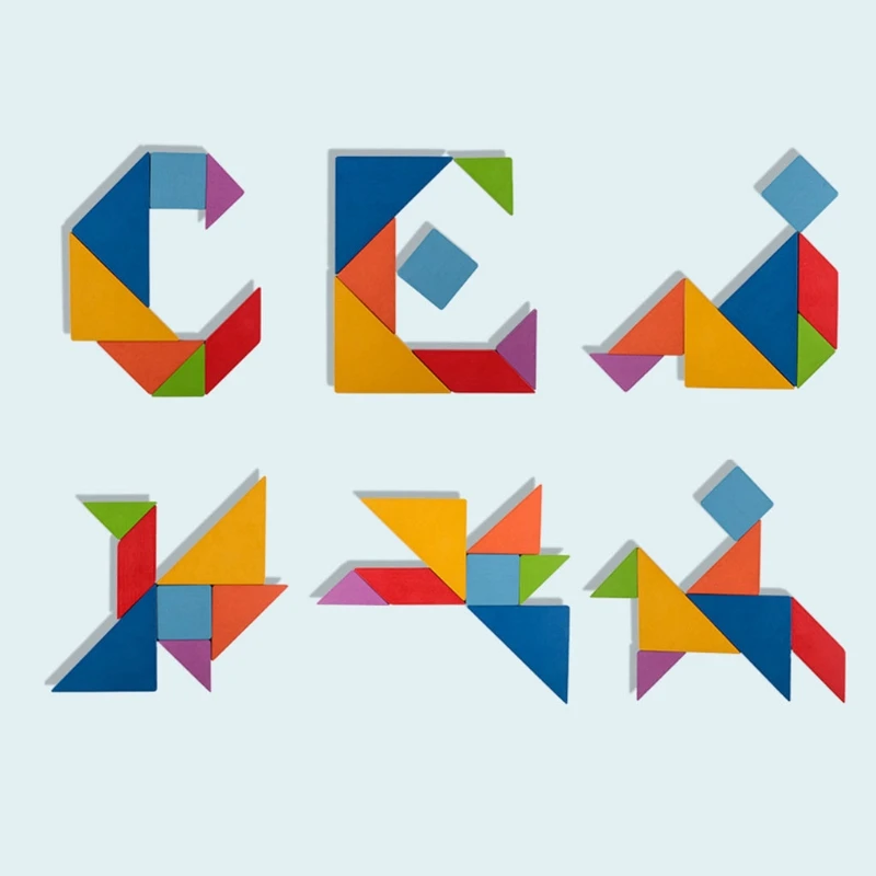 

D7WF Montessori Puzzle Wooden Tangram Puzzle Box Thicken 3D Jigsaw Early Learning Toy Shape Sorting Game Kid 3+ Birthday Gift