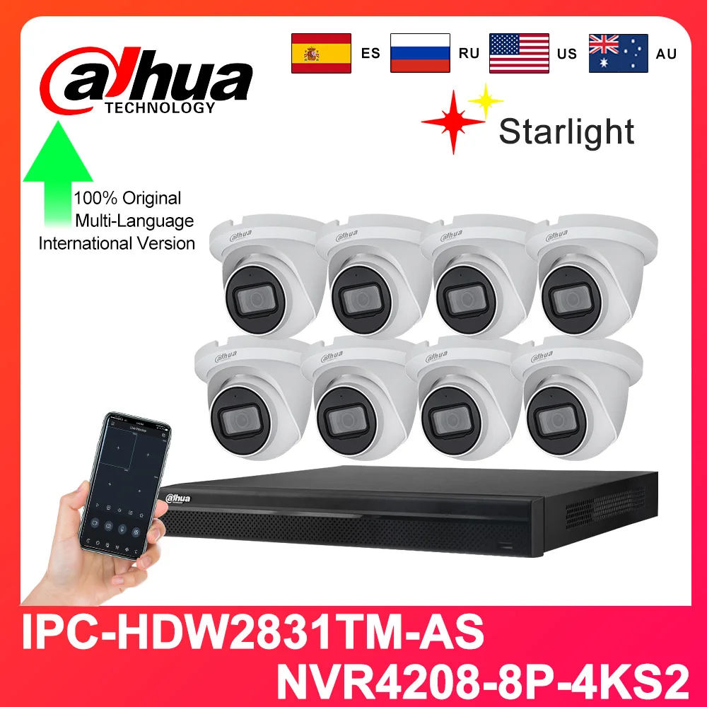 

Dahua 4K 8MP Security IP Camera System Kit IPC-HDW2831TM-AS NVR4208-8P-4KS2 8CH Audio POE CCTV Video Recorder Surveillance APP
