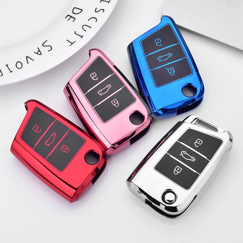 Новинка мягкий ТПУ чехол для автомобильного ключа с 3 кнопками Volkswagen VW Golf 7 mk7 Seat