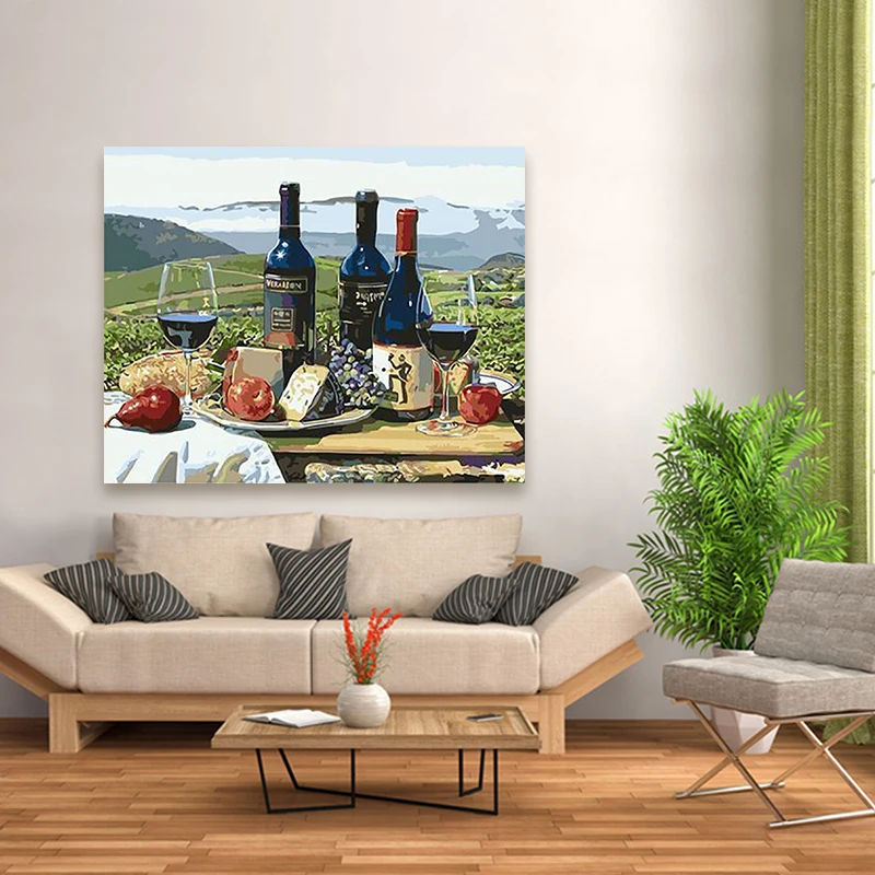 Красное вино Фрукты Виноград хлеб сыра натюрморт картина по номерам картины