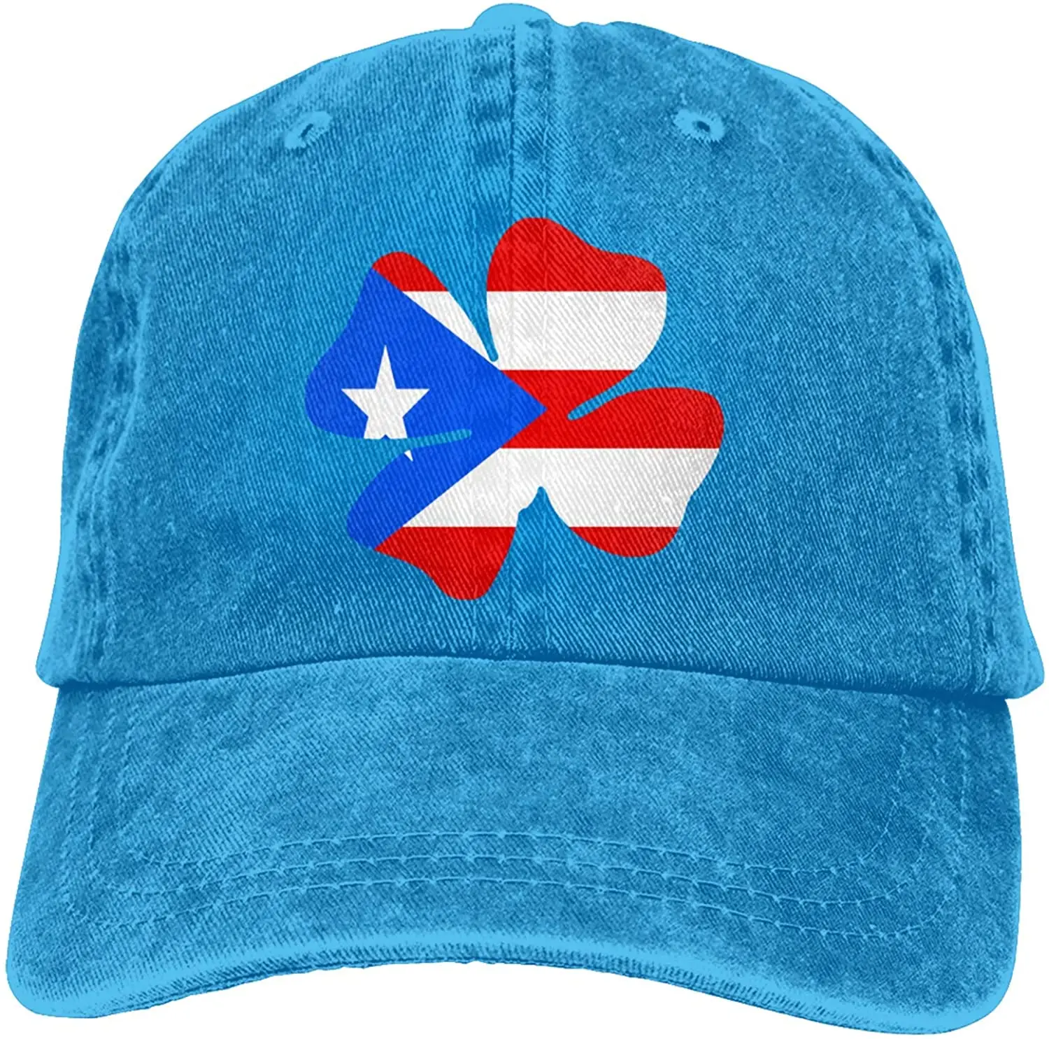 

Puerto Rican Irish Flag 4 Leaf Clover Sports Denim Cap Adjustable Unisex Plain Baseball Cowboy Snapback Hat
