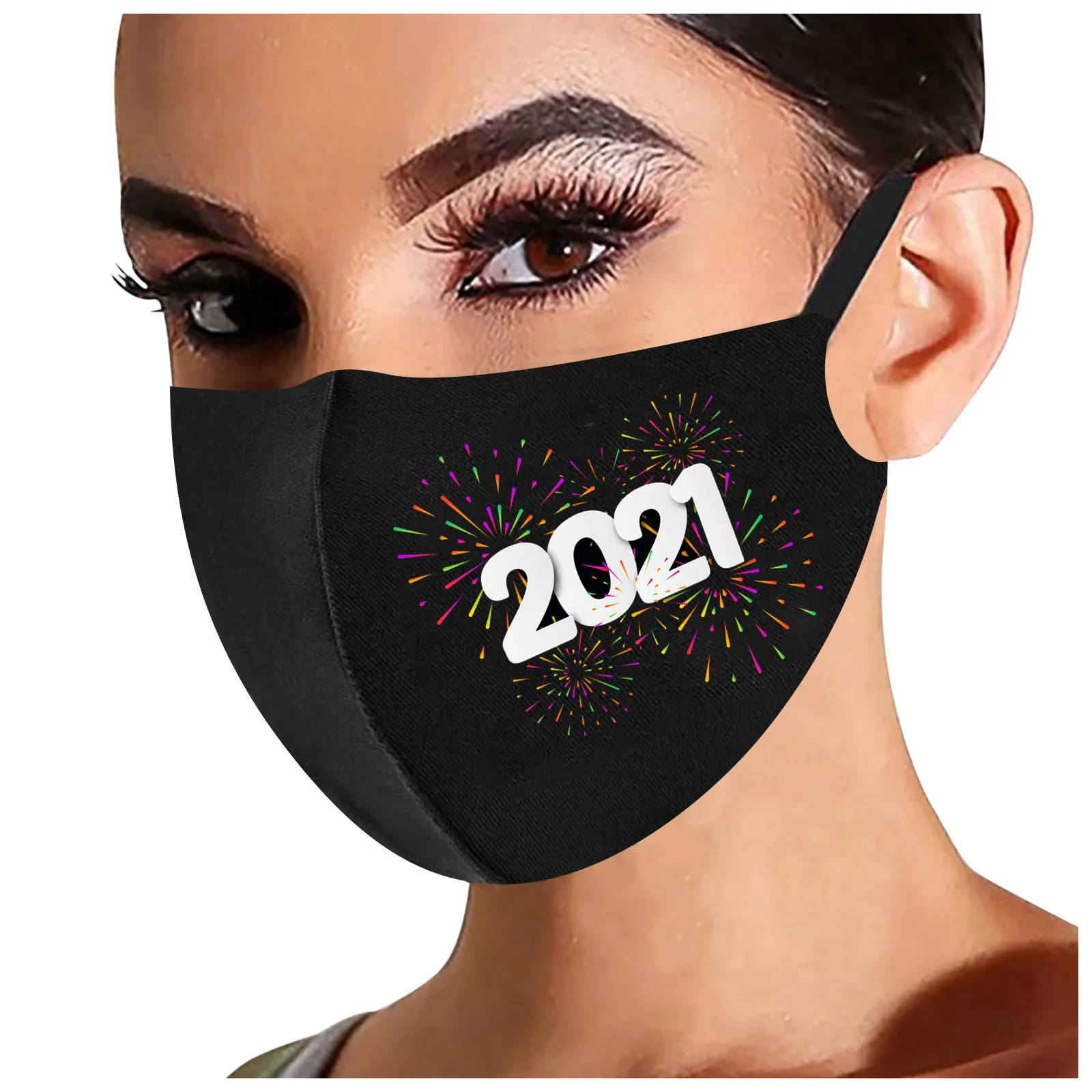 

5PC 2021 Happy New Year Print Ice Silk Cycling Mask Unisex Washable Reusable Mouth Mask Dustproof Breathable Mouth Mask
