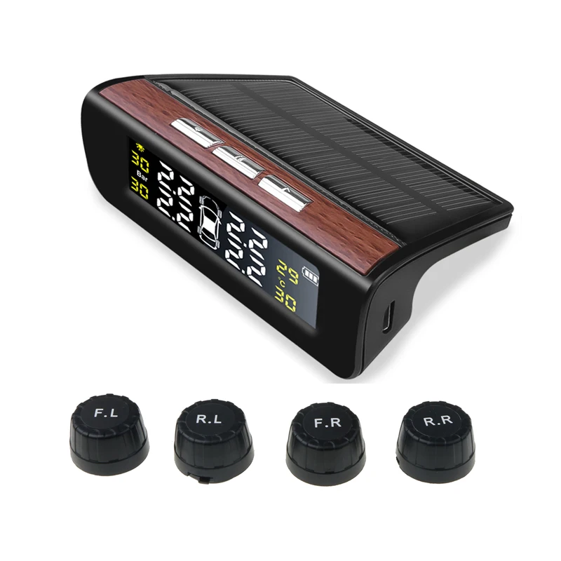 Автомобиль TPMS Солнечная сигнализация давления в шинах высокая температура мониторинг оповещение с 4 колесами внешние датчики Предупреждение безопасности