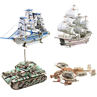 diy wooden 3d puzzle boat ship models building kits assembly toys for children aircraft helicopter tank model kids birthday gift