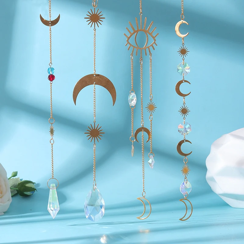 

Crystal WindChime Sun Light Aurora Catcher Star Moon Pendant Prisms Crystal Rainbow Wind Chime Garden Window Wedding Wall Decor