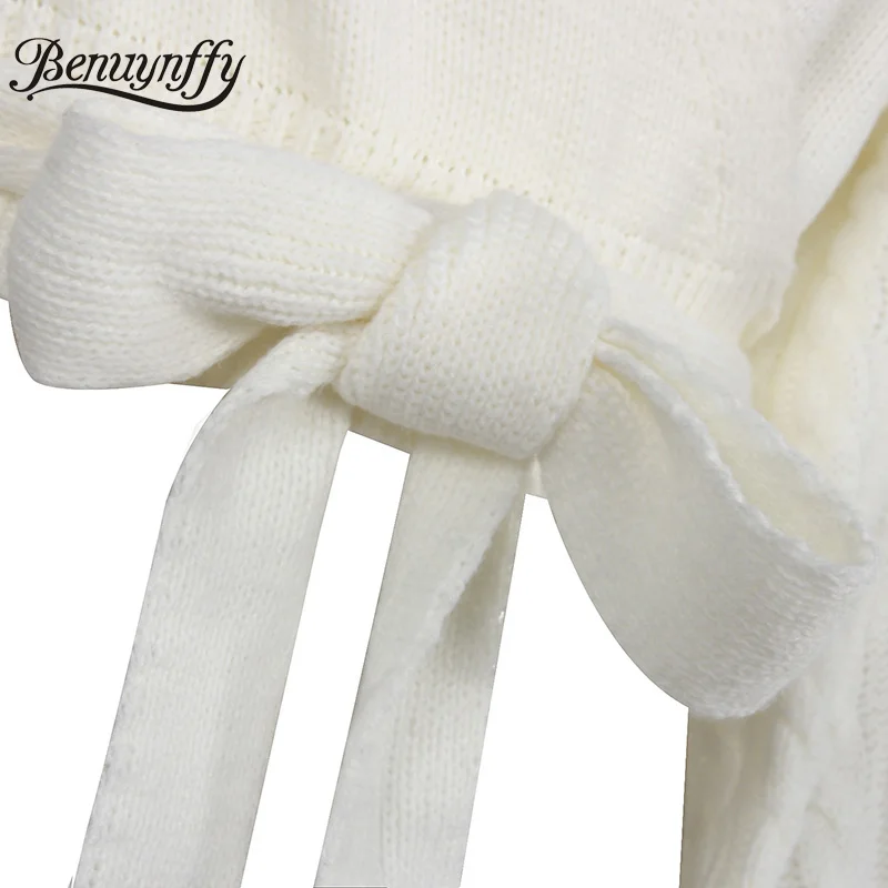 

Benuynffy 2020 Autumn Winter Women Sexy Wrap Knitted Cardigan Streetwear Lantern Sleeve Lace up Cardigans Female Crop Sweaters