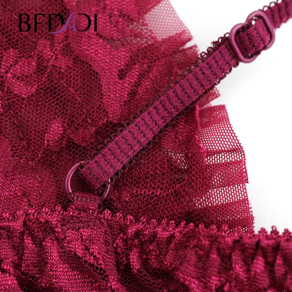 Women Sexy Lingerie Front Open Sleepwear Sets Europe and America style sexy Flowers lace perspective dress + T pants 0922 | Женская