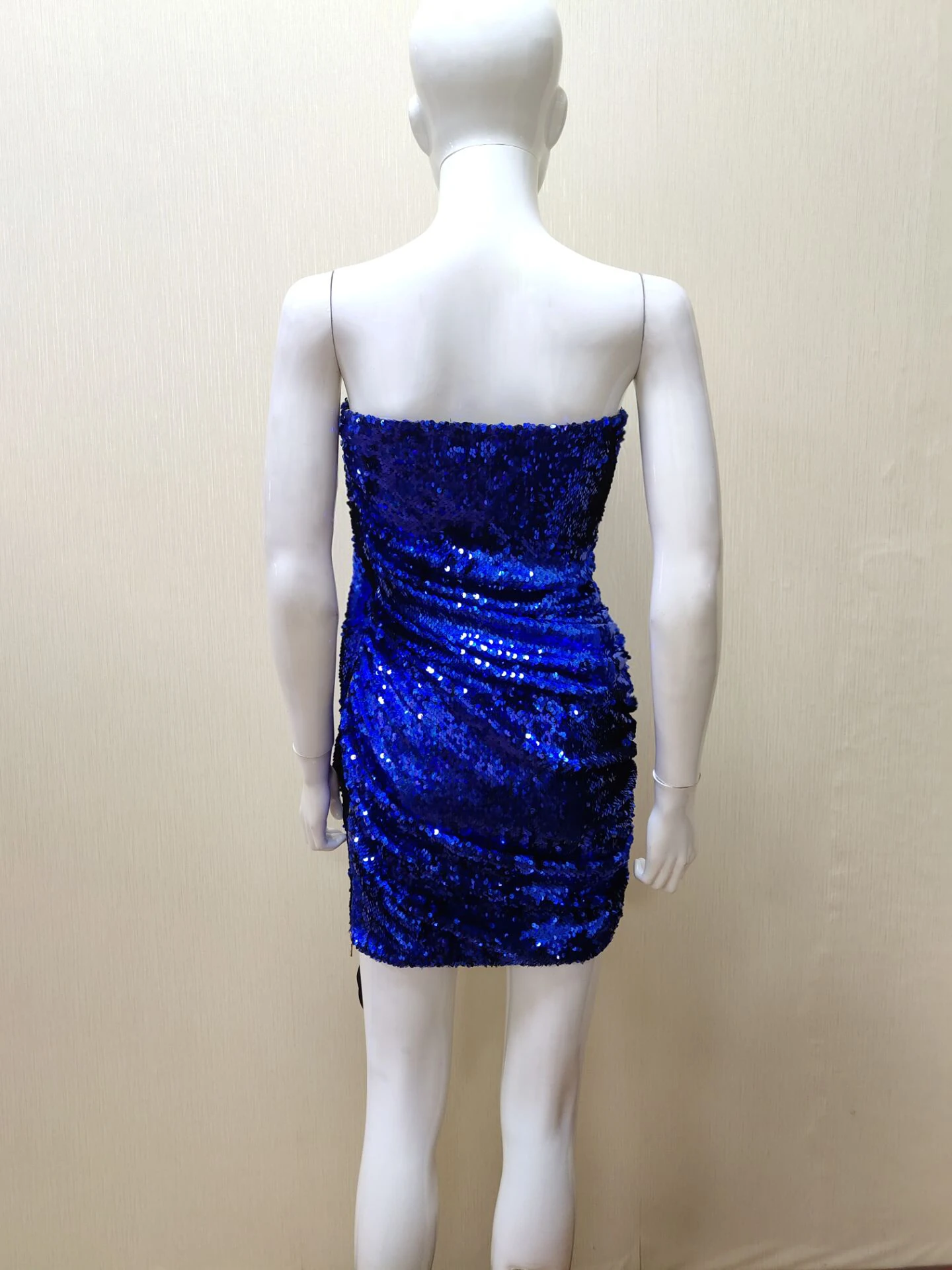 

2019 Women blue sequined Strapless vestidos bodycon Celebrity Party Bandage Dress