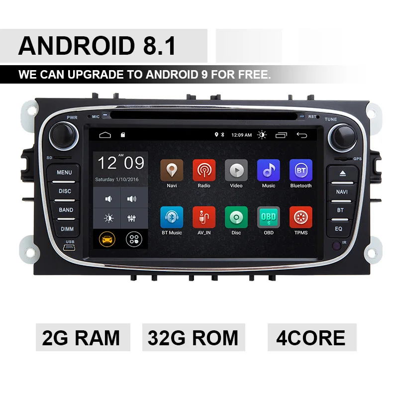 Andriod 8.1 32 ROM 2 din Android 9 Автомагнитола для Ford Focus 2 3 mk2 Kuga Mondeo 4 FiestaTransit подключение S-C MAX Мультимедиа gps навигация головное устройство - Цвет: Andriod 8.1 32 ROM