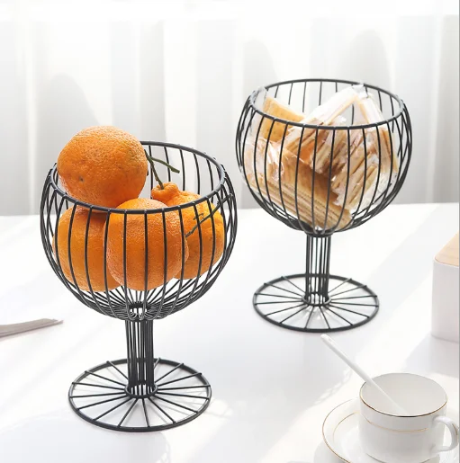 

1PCS Nordic Geometric Hollow Iron Wine Cup Shape Fruit Storage Basket Snack Dessert Sundries Storage Bowl Holder Stand