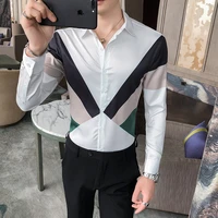 autumn new simple patchwork color casual shirt men clothing 2020 all match long sleeve slim fit prom tuxedo dress formal wear