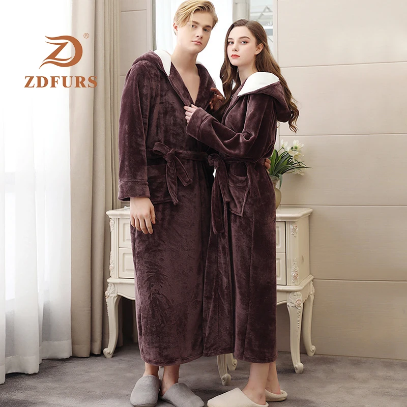 ZDFURS* зимний длинный фланелевый Халат большого размера 100 кг, утепленный теплый халат для женщин, женские длинные кимоно для мужчин