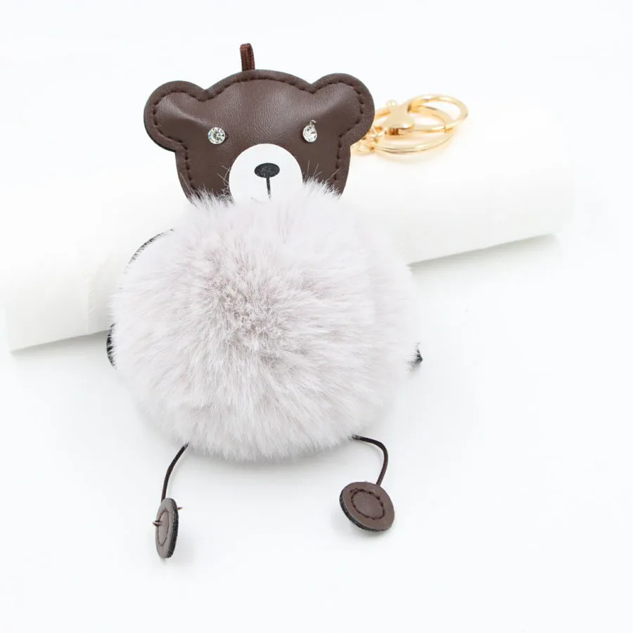 Милый пушистый PU медведь брелок женская сумка брелоки подвески Pom автомобильный