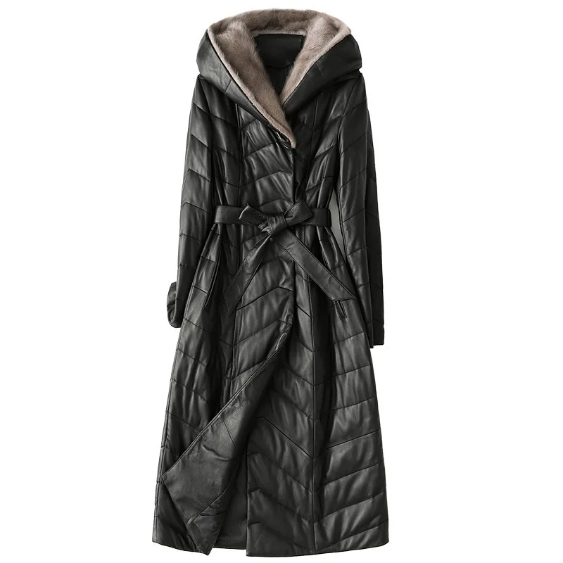 

Sold not spring 2020 haining new coat female sheep leather coats hooded jacket