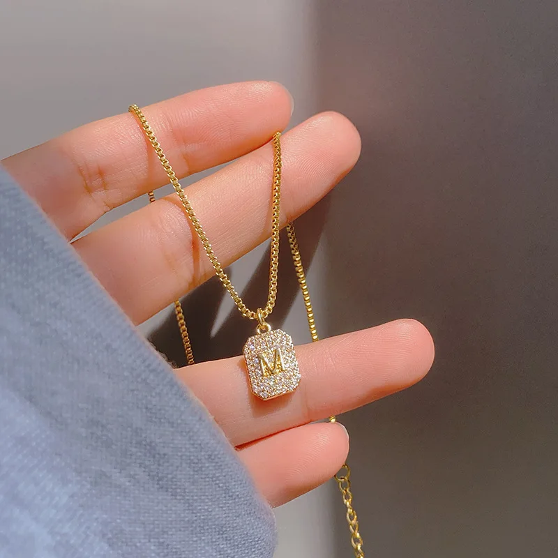 

Sweet Full diamond M Letter Necklace Women 2021 new Simple Temperament Clavicle Chain 925 Sterling Silver Pendants