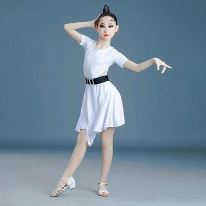 

2020 Girls Latin Dance Clothes Long Sleeve Vlevet Tassel Dress Professional Kids Latin Dance Practice/Performance Stage Costume