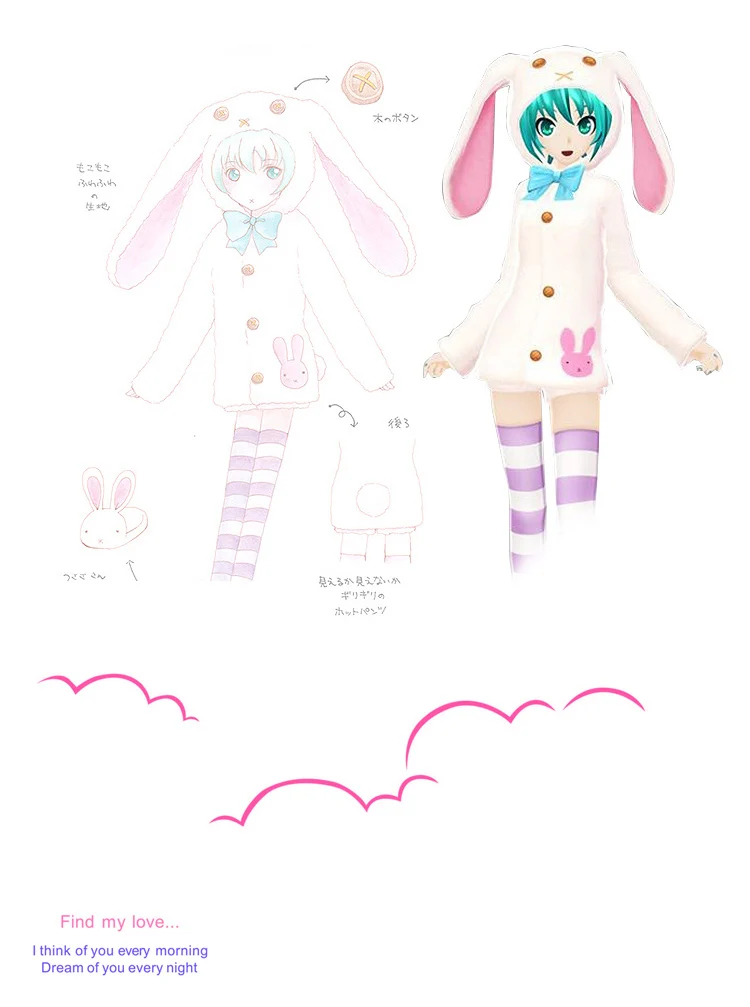 VOCALOID Hatsune Miku Волшебная Пижама с кроликами униформа для косплея F