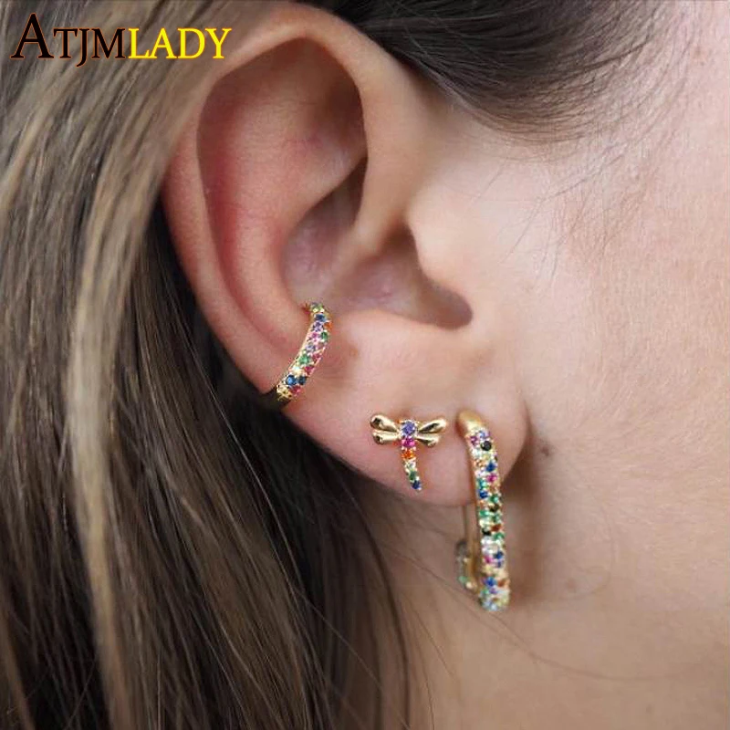 Серьги Багеты с фианитом свадебные серьги манжеты радужными фианитами