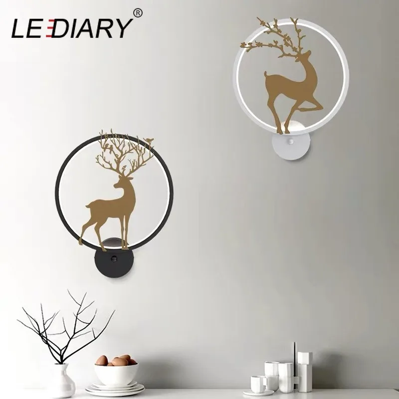 Настенная круглая лампа LEDIARY с золотым оленем Современное украшение для гостиной