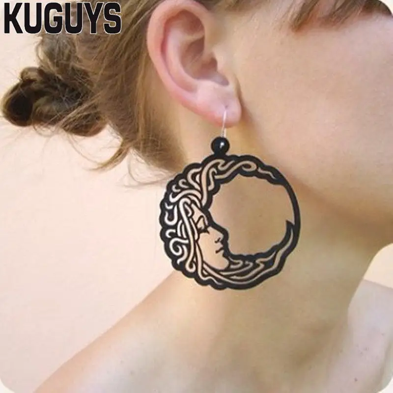 Drop Earring KUGUYS модные ювелирные изделия Oorbellen акриловые Золотые Зеркальные серьги для женщин Pendientes винтажные Звезды Луна висячие серьги DJ DS Brincos - Окраска металла: Drop Earring