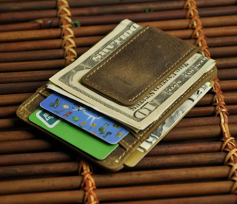 Винтажный зажим для денег из натуральной кожи передний карман держателей