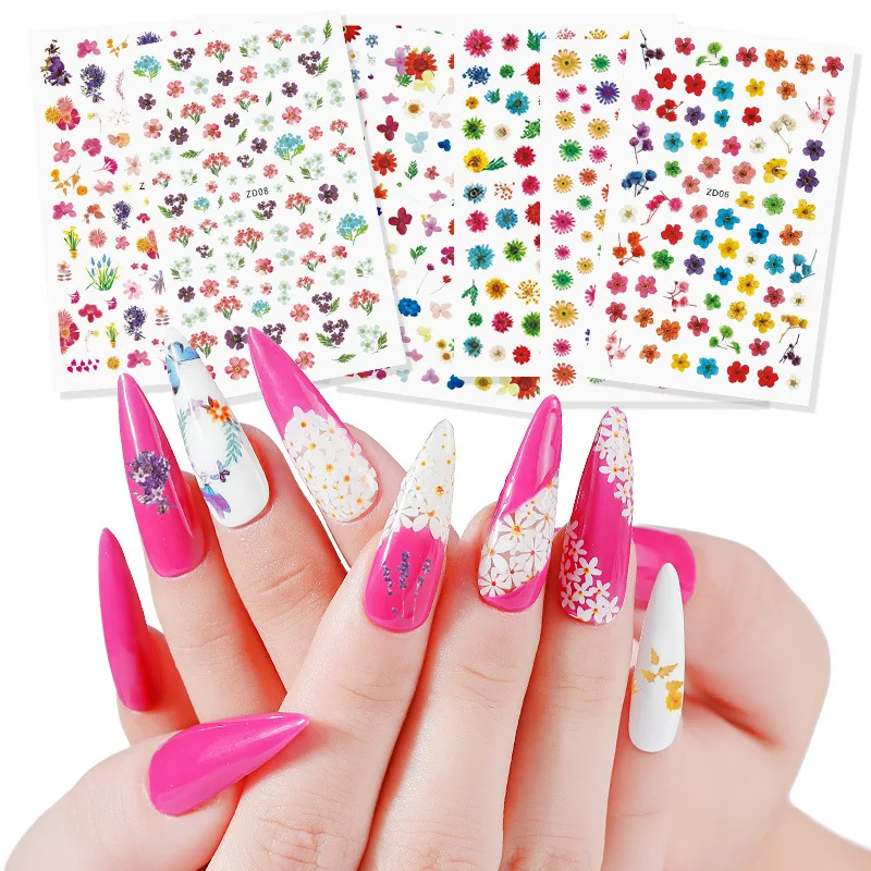 

Nail Art Dry Flower Style Sticker Water Transfer Daisy Sun Flower Nail Sticker 8 Kinds of Waterproof Fashion 3D Nail Decals