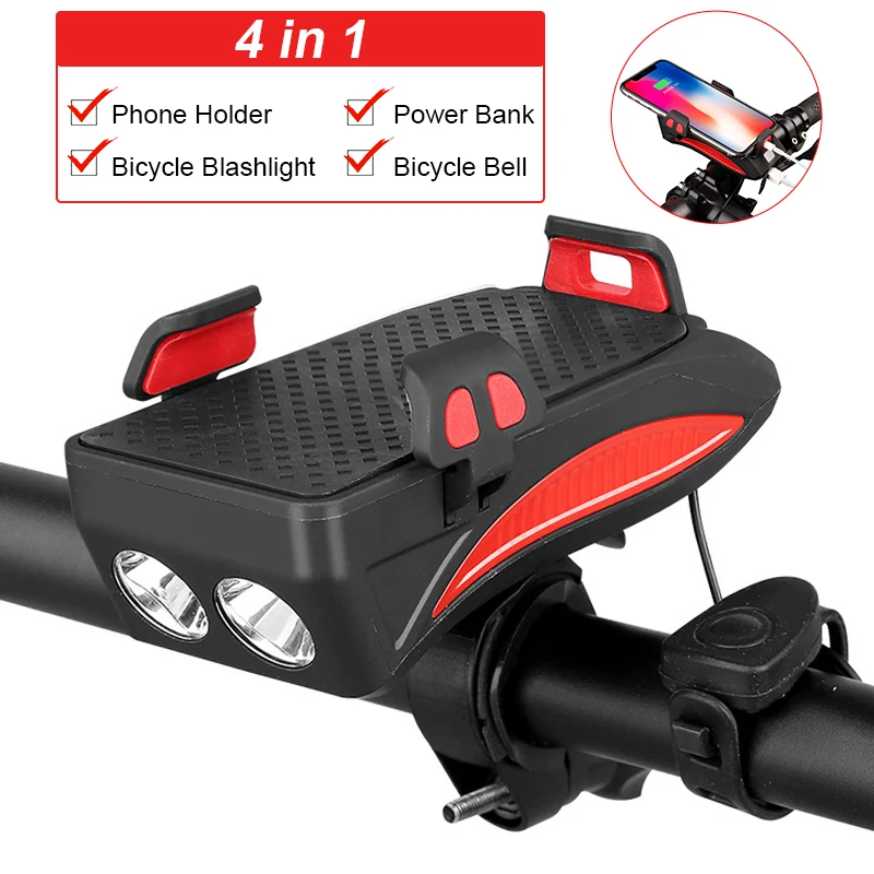

Велосипедный держатель для телефона, звуковой сигнал светильник ка, USB перезаряжаемая вспышка, внешний аккумулятор, держатель для телефона,...