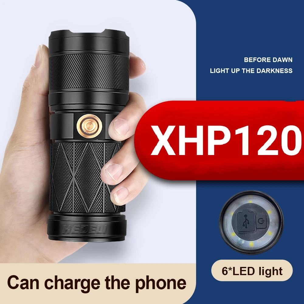 Светодиодный фонарь светильник XHP120 самый мощный светодиодный вспышка светильник Перезаряжаемые Usb передняя лампа XHP90 светодиодный тактический вспышки светильник XHP70 охотничий фонарь - изображение