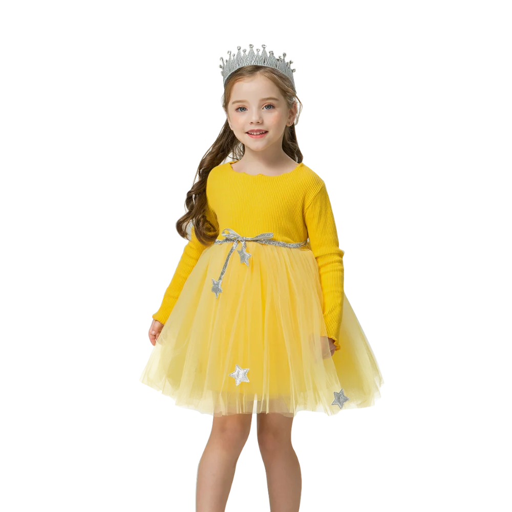 Зима 2019 платье с длинным рукавом для девочек Симпатичные платья принцессы