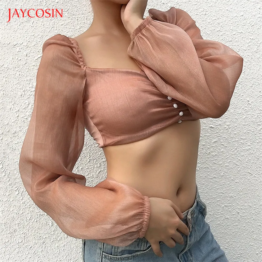 Jaycosin женский топ на бретелях с квадратным воротником и рукавом помпоном