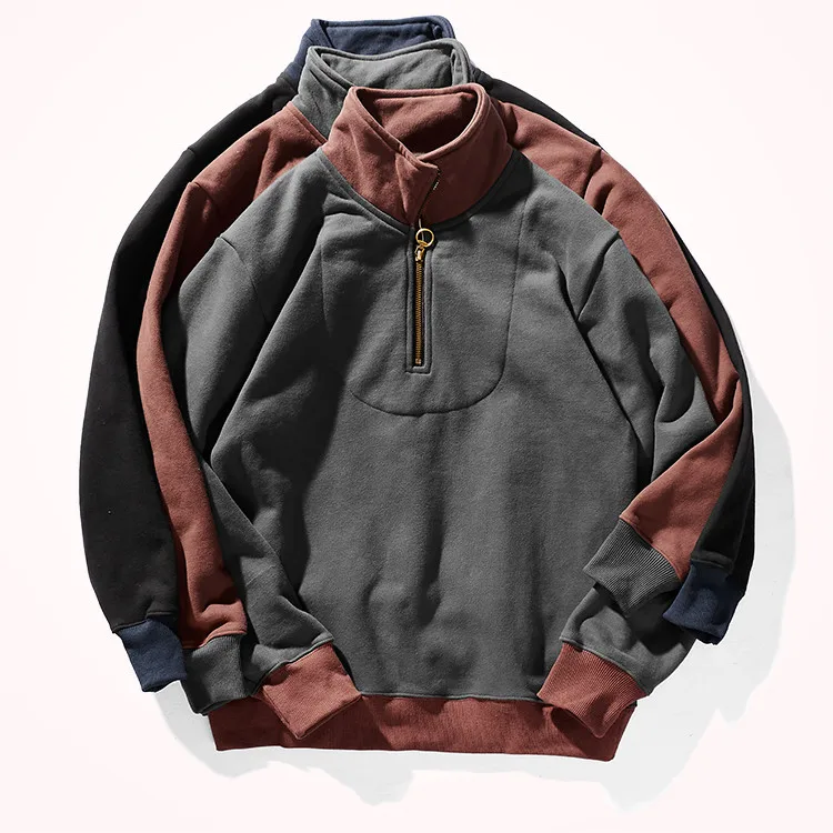 

Толстовка мужская с воротником-хомутом, модный свободный однотонный пуловер в американском стиле, утепленный спортивный топ с бархатной подкладкой для пар, Осень-зима